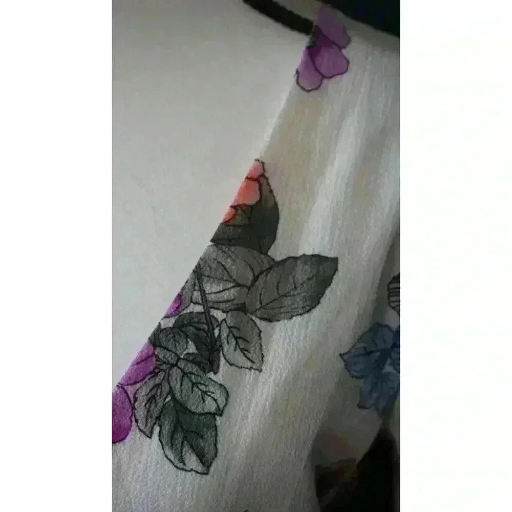 Crystal Sky White Floral Maxi V-Neck Flutter Short Sleeves Boho Dress Size 9 - Picture 12 of 15